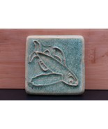 Vtg Pewabic Pottery Tile Blue 2.75&quot; Raised Flying Fish Detroit Michigan ... - $74.99
