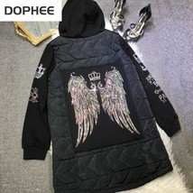 Back Wings Hot Drilling Female Cotton-padded Coat 2022 New Winter Black ... - £134.88 GBP