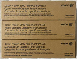 Xerox Phaser 6500 / 6505 Cyan Magenta Yellow Toner 106R01591 106R01593 1... - $299.98