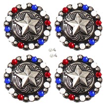 Set of 4 Screw Back Conchos Western Saddle 1-1/4&quot; Silver Star Rhinestone... - $455.59 MXN