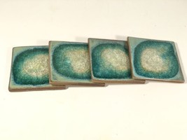 DOCK 6 Pottery Geode Style Glazed Coaster Set of 4 Blue Green Turquoise Made USA - £59.19 GBP