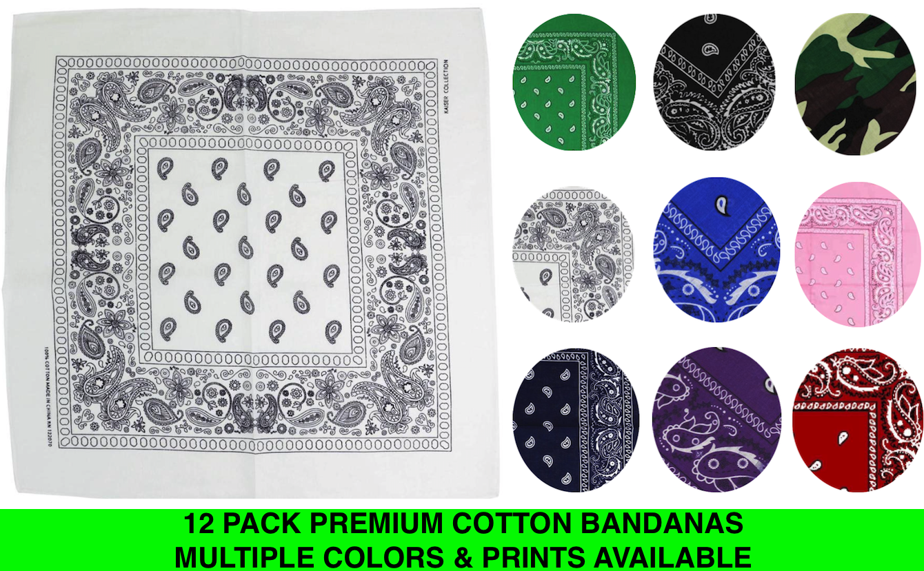 12 Pack Premium Cotton Head Wrap Scarf Bandana Multiple Colors 22" X 22" - £11.83 GBP - £13.41 GBP