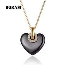 New Fashion Jewelry Black And White Heart Ceramic Crystal Pendant Necklaces With - £14.21 GBP