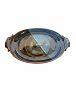 Vintage MCM Brown &amp; Blue Glazed Pottery Serving Tray Signed - $39.99