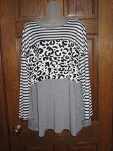 Shein Curve Gray with Black Animal Print &amp; Stripes Pullover Top - Size 2XL - £13.99 GBP