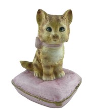 Shafford Cat Music Box Tabby Pink Pillow Ceramic Japan Vintage - £22.85 GBP