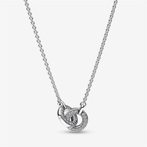 Sterling Silver Pandora Signature Intertwined Pavé Pendant Necklace,Gift... - $21.29