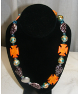 Vintage 21&quot; Necklace Cut Orange Stones and Turquoise Color Beads 16-D - $44.54