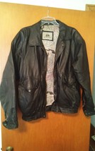 000 Mens Large Burks Bay Black Leather Jacket Coat - £22.32 GBP