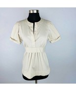 BCBG Maxazria Womens Top Beige Tie Back Cuff Sleeve Top Blouse XS - $12.59