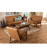 Ghina Tan Faux Leather Upholstered and Walnut Brown 3-Piece Living Room Set - $21,770.09 MXN