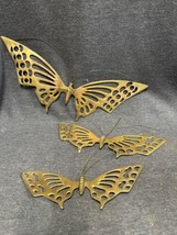 Vintage Brass Butterfly Wall Hanging mid century modern Boho set of 3 - $24.75