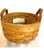 Longaberger Small Round Button Basket with Leather Handles and Plastic P... - £11.17 GBP