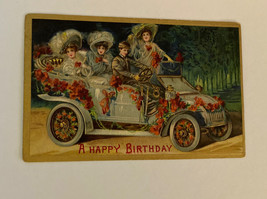 Vintage A Happy Birthday Postcard Ladies In Old Car With Chauffeur Driving - £11.73 GBP