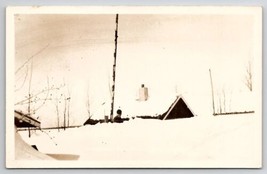 RPPC Man Up To His Chest In Snow Storm To House Roof Real Photo Postcard... - $9.95