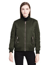 Calvin Klein Womens Green Sateen Ruched Bomber Jacket Coat Sz XL X-Large 7148-1 - £110.98 GBP