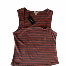 Articles of Society Wide Strap Red &amp; Gray Striped Tank Top Square Neck M New - £14.59 GBP