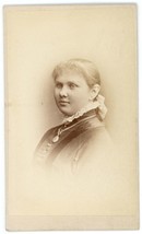 CIRCA 1870&#39;S Signed CDV Lovely Young Woman Wearing Dress &amp; Necklace Milwaukee WI - £9.56 GBP