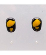 Black and Yellow Fused Glass Stud Earrings, Oblong - £19.85 GBP