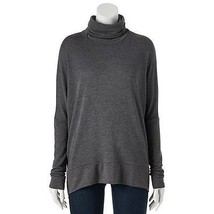 Ransom Women Drop Shoulder Turtleneck Top Long Sleeve Stretchy Gray Size M - £15.76 GBP