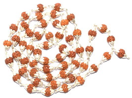 Natural Rudraksha Mala En Puro Plata Cónico Tapas - 54 + 1 - $123.20