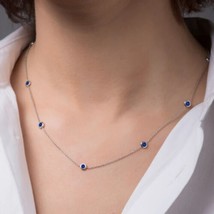 3Ct Round Cut Lab-Created Sapphire Station Necklace in 14K White Gold over 925 - £54.39 GBP