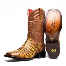 TUCSON Genuine Caiman Belly Skin Cowboy Boot from the Western CollectionMustard image 3