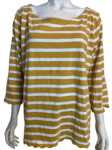 Talbots Plus Petites Women&#39;s Boat Neck 3/4 Sleeve Tee Shirt Mustard Striped 3XP - £14.89 GBP