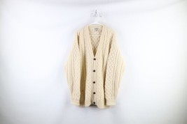 Vintage 90s LL Bean Mens LT Donegal Wool Fisherman Cable Knit Cardigan Sweater - £126.57 GBP