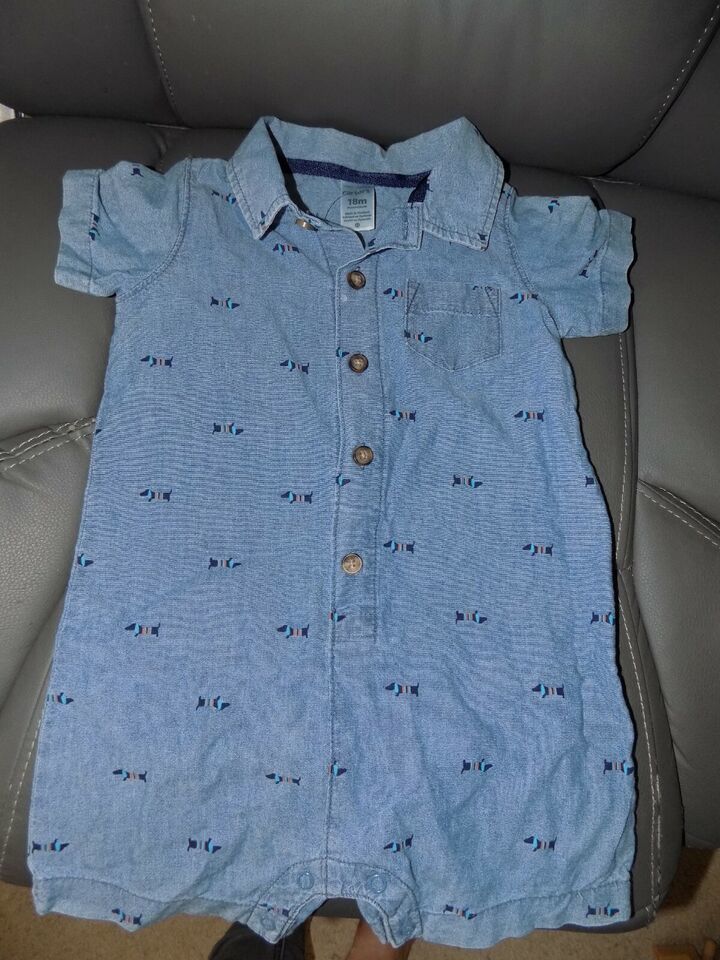 Primary image for Carter’s Blue Wiener Dog Romper Size 18 Months NEW