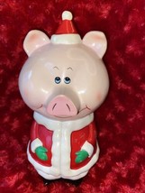 Vintage Christmas Pig Santa Piggy Bank Japan Hollow Paper Mache No Stopper - £22.41 GBP