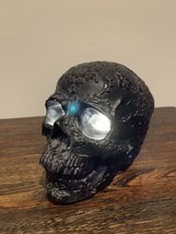 Black Skull Halloween Decor LED light up eyes flower pattern Dia De Los Muertos - £30.33 GBP