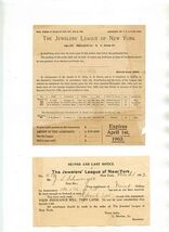 The Jewelers League of New York Payment Notices 1903 - $17.82