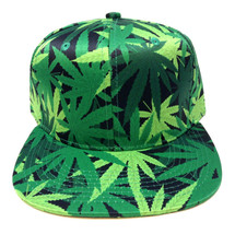 MARIJUANA WEED LEAF CANNABIS ALL OVER FLORAL PRINT SNAPBACK HAT CAP FLAT... - £9.19 GBP