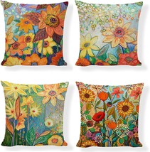 Summer Throw Pillow Covers 18X18 Inch, Set Of 4, Farmhouse Decor, Yellow - £27.24 GBP