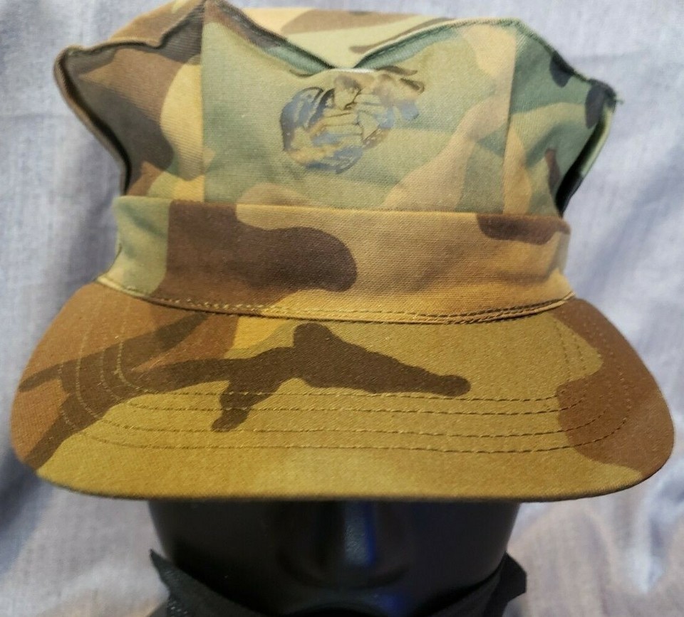 NWOT BDU WOODLAND 8 POINT USMC CAP HAT COVER W/ EMBLEM MADE IN THE USA S... - $15.29