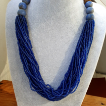 Vintage Tiny Blue Afghan Glass Beads Afghanistan Tribal Jewelry Necklace - £49.37 GBP