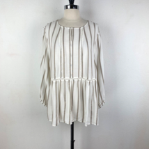 FEVER Tan Ivory Striped Peasant Tunic Shirt Blouse Womens Relaxed Size L... - £11.07 GBP