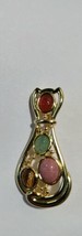 Vintage Rare Cat Brooch With Scarab Stones Egyptian Style - £23.88 GBP