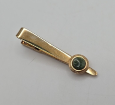 Vintage Gold Tone Narrowing Tie Clip w/ Simulated Jade Green Stone - £13.03 GBP