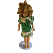 Vintage Shirley Temple Doll with Green &amp; Ivory Hand Crocheted Dress - £19.42 GBP