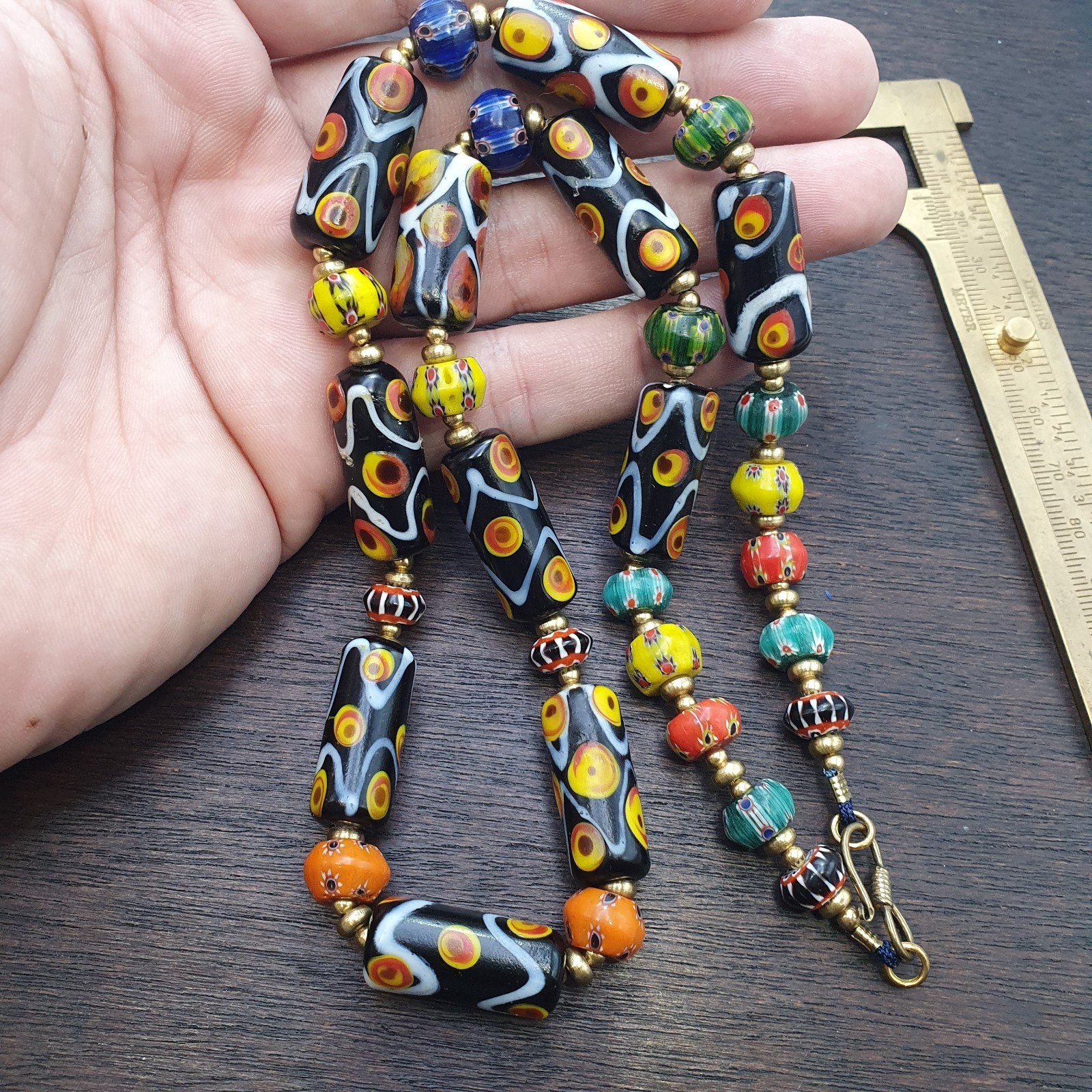 Venetian Style Glass Beads Necklace – Murano Style Black Swirl & Floral Jewelry Item image 7