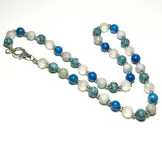 Vintage Beaded Necklace Handmade Blue/Gray Stones Silver Tone - $276.80 MXN