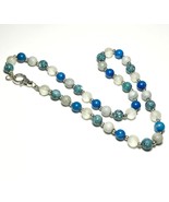 Vintage Beaded Necklace Handmade Blue/Gray Stones Silver Tone - $276.80 MXN