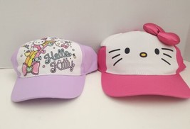 2 x Hello Kitty Baseball Cap Hat with Pink Ribbon &amp; Rainbow Lilac by Sanrio NWT - £14.20 GBP
