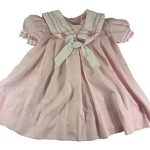 Vintage CI Castro &amp; Co Pink White Sailor Dress Girls Toddler Size 4T Puff Sleeve - £14.13 GBP