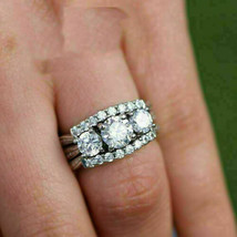 Trio Wedding Ring Set 3.75Ct Three Simulated Diamond White Gold Plated Size 8.5 - £129.95 GBP