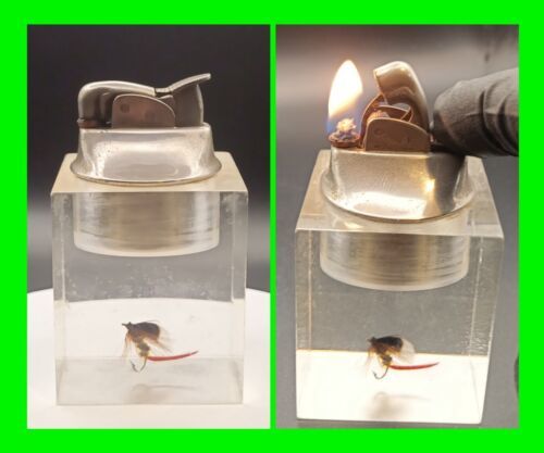 Primary image for Unique Vintage Hand Tied Fly Fishing Lure Evans Petrol Table Lighter - Working  