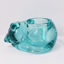Indiana Glass Teal Sleeping Cat Figurine Tealight Candle Holder - £14.23 GBP