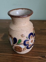 Tonala Mexican Pottery Sandstone Hand Painted Floral Folk Art Mexico Vase - £9.74 GBP